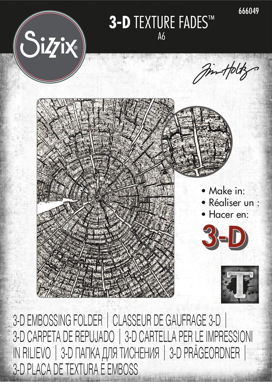 Sizzix 3D Texture Fades Embossing Folder By Tim Holtz-Tree Rings